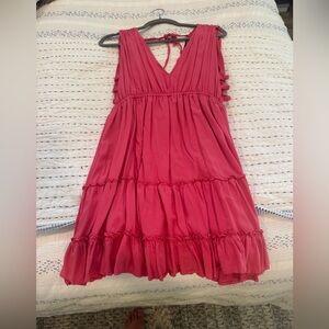 Pink Ruffled Tiered Sundress Sleeveless V-Neck